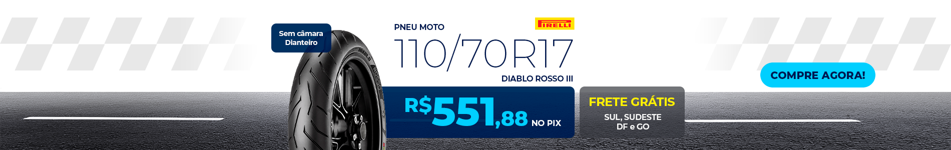 Pneu Moto Aro 17 110/70R17 54H TL Diablo Rosso III Pirelli